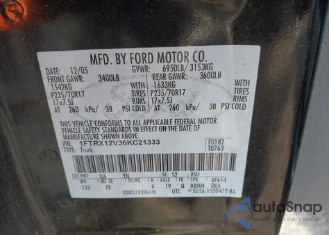 2006 Ford F-150 Lariat/Xlt from USA, damaged, VIN 1FTRX12V36KC21333